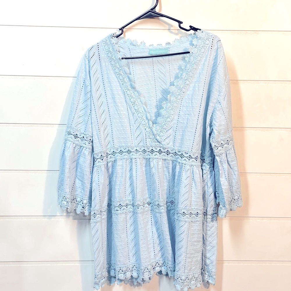 Blue Flutter Sleeve Mini Dress